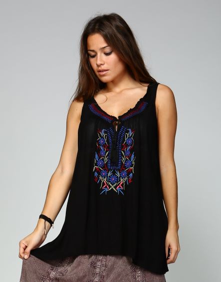 Embroidery Tank Top - Black